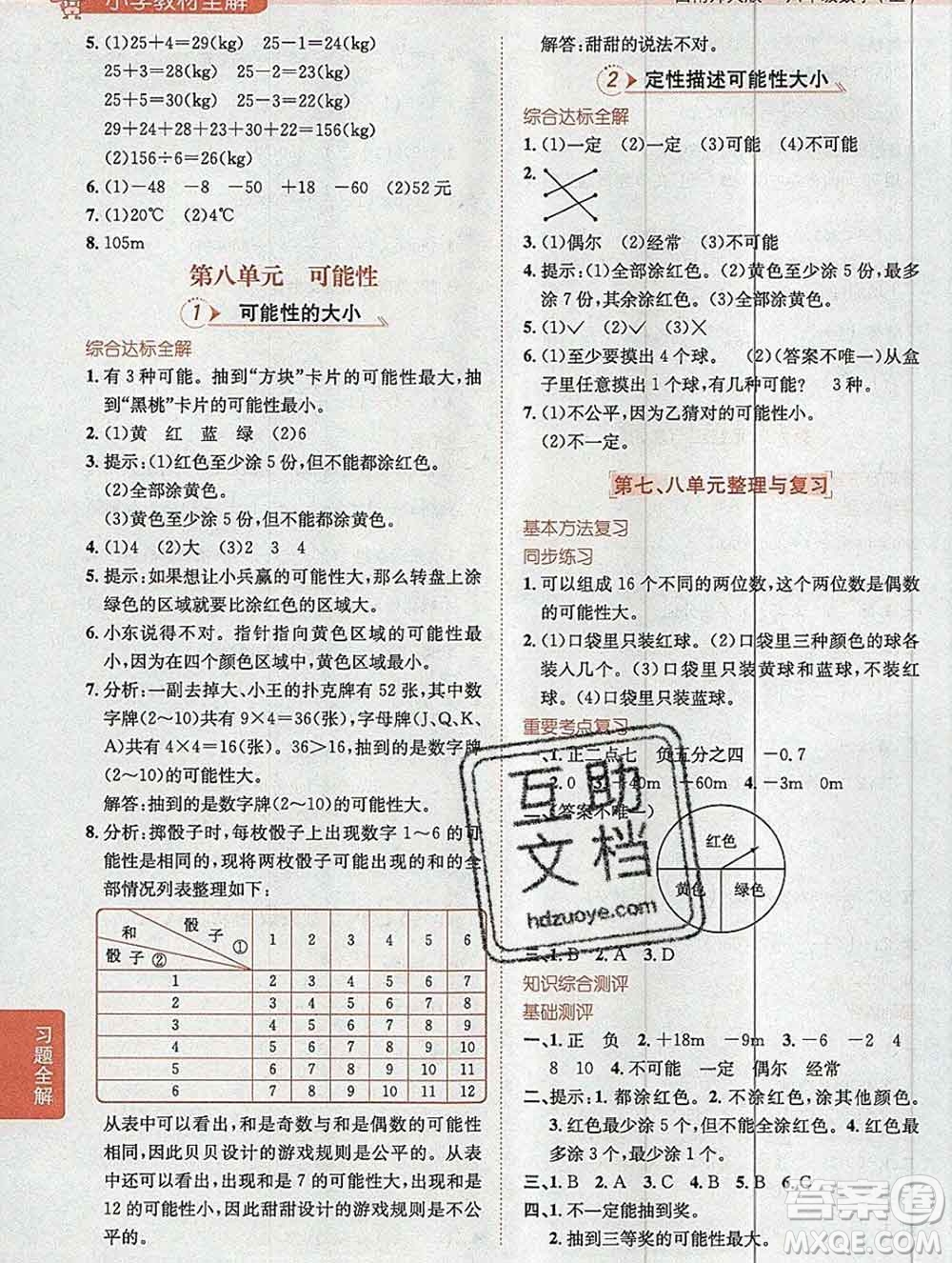 陜西人民教育出版社2019秋小學教材全解六年級數(shù)學上冊西師大版答案