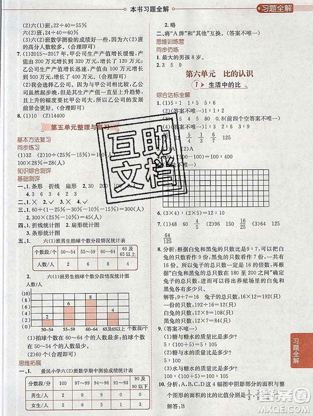 陜西人民教育出版社2019秋小學(xué)教材全解六年級數(shù)學(xué)上冊北師大版工具版答案