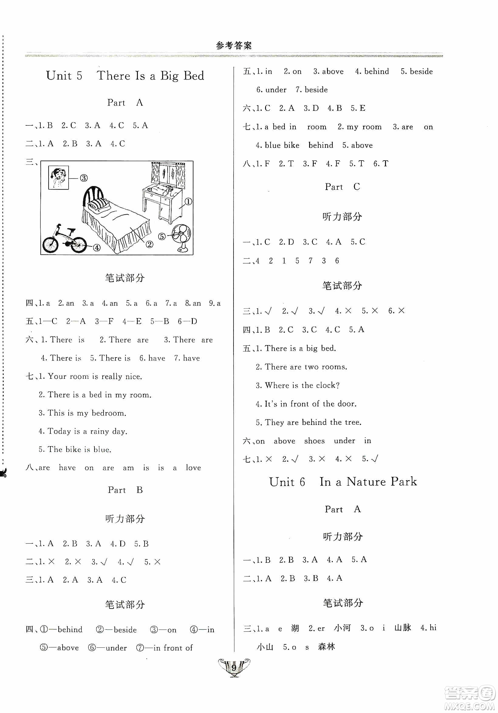 陜西人民出版社2019實驗教材新學案五年級上冊英語PEP版答案