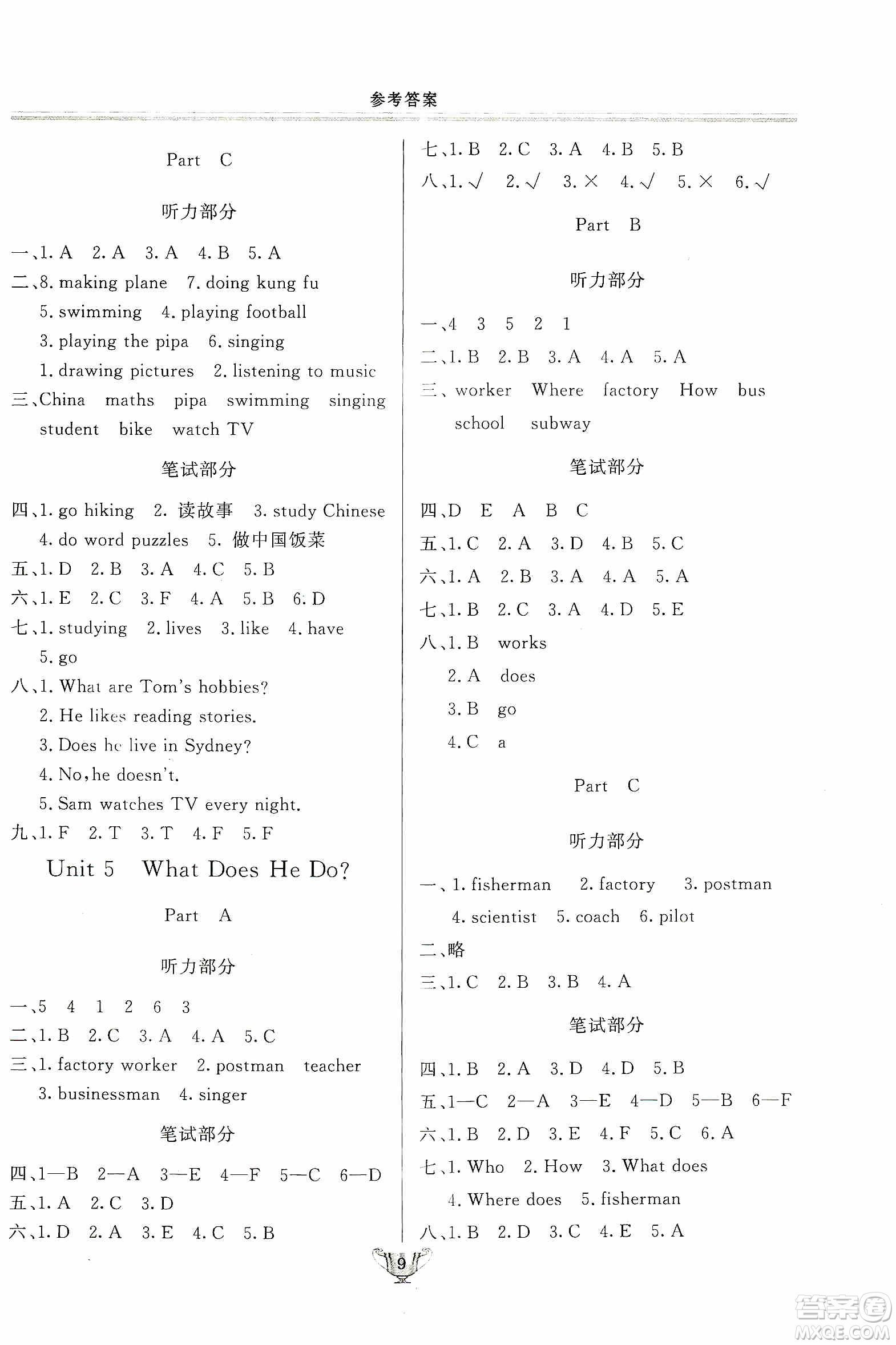 陜西人民出版社2019實(shí)驗(yàn)教材新學(xué)案六年級(jí)上冊(cè)英語(yǔ)PEP版答案