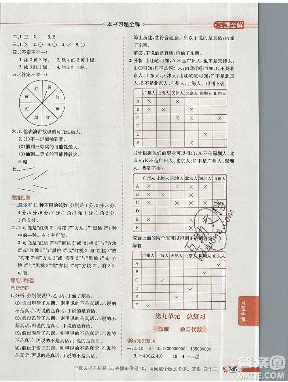 陜西人民教育出版社2019秋小學(xué)教材全解四年級(jí)數(shù)學(xué)上冊(cè)北師版答案