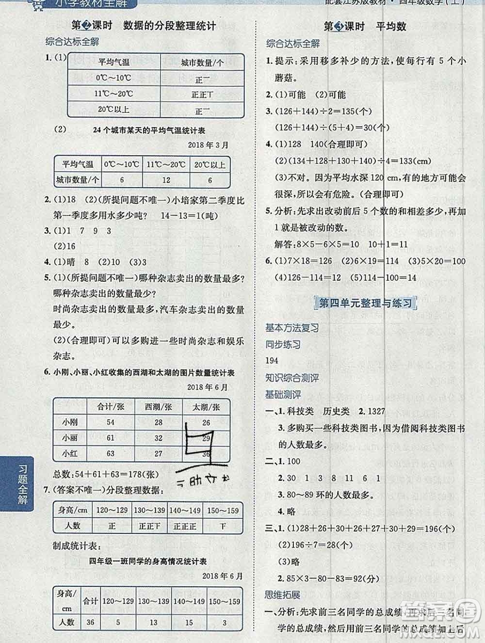 陜西人民教育出版社2019秋小學(xué)教材全解四年級(jí)數(shù)學(xué)上冊(cè)江蘇版答案