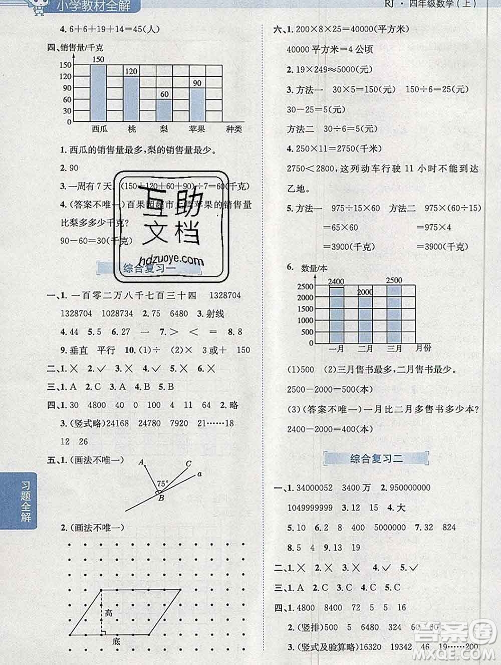 陜西人民教育出版社2019秋小學教材全解四年級數(shù)學上冊人教版答案