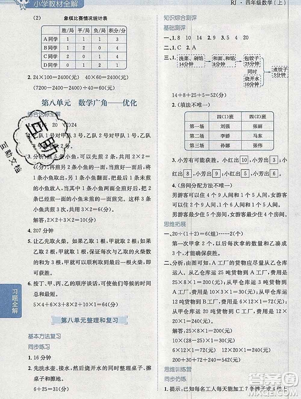 陜西人民教育出版社2019秋小學教材全解四年級數(shù)學上冊人教版答案