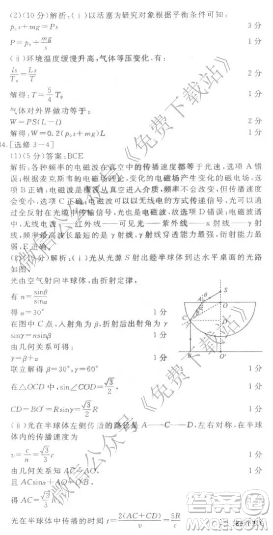 國(guó)考1號(hào)高中2020屆畢業(yè)班基礎(chǔ)知識(shí)滾動(dòng)測(cè)試五理科綜合答案