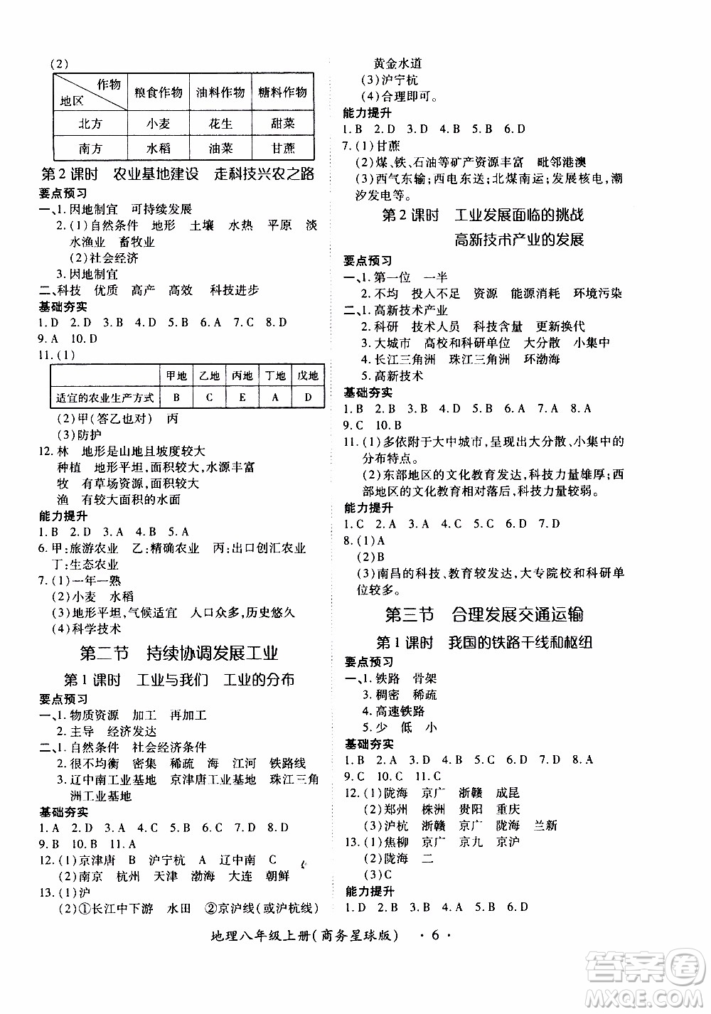 領(lǐng)航新課標(biāo)2019年一課一練創(chuàng)新練習(xí)八年級(jí)上冊(cè)地理商務(wù)星球版參考答案