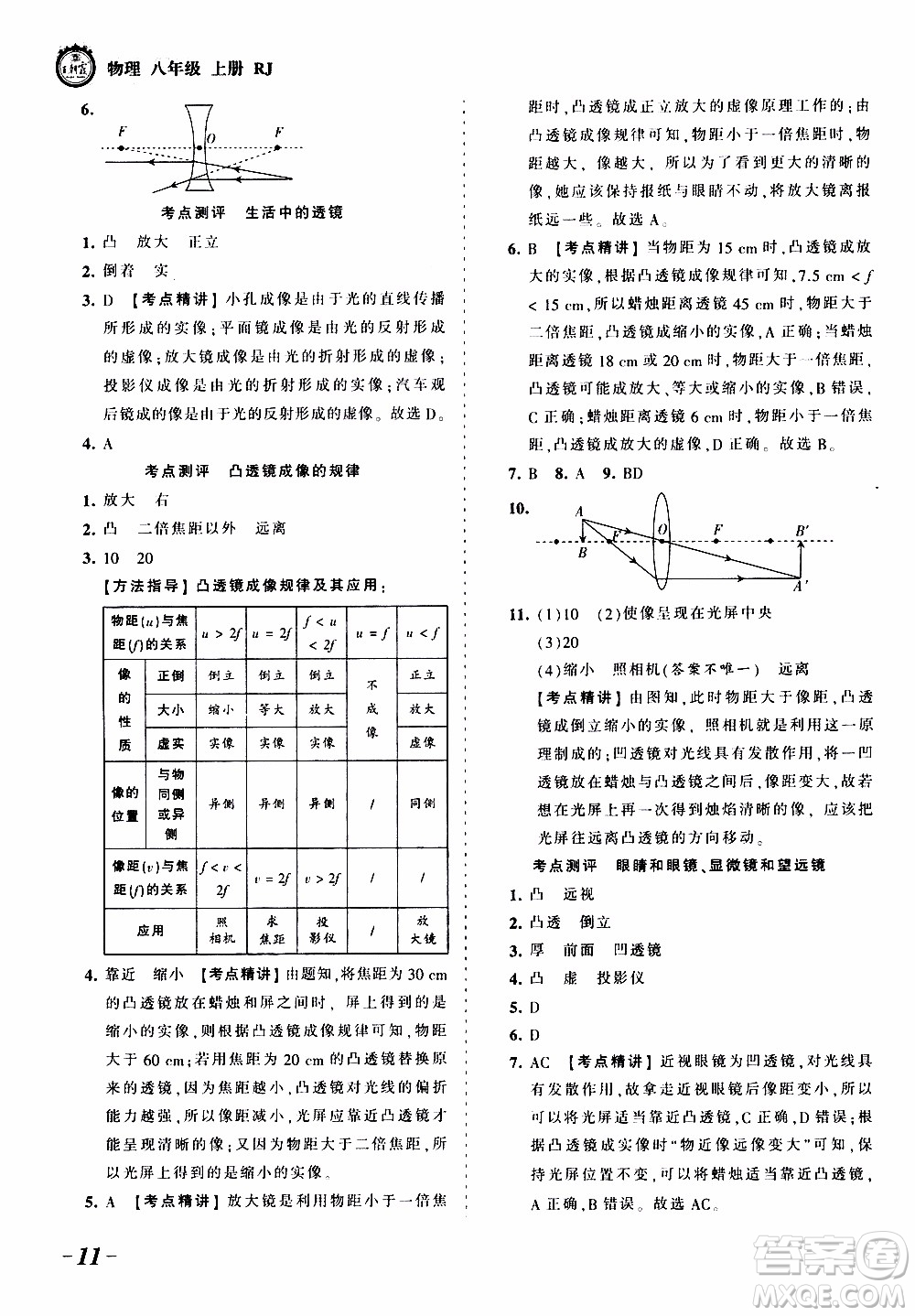 2019王朝霞考點梳理時習(xí)卷物理八年級上冊RJ版人教版參考答案