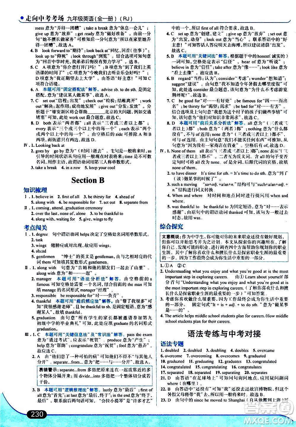 金星教育2019年走向中考考場九年級(jí)全一冊英語RJ人教版參考答案