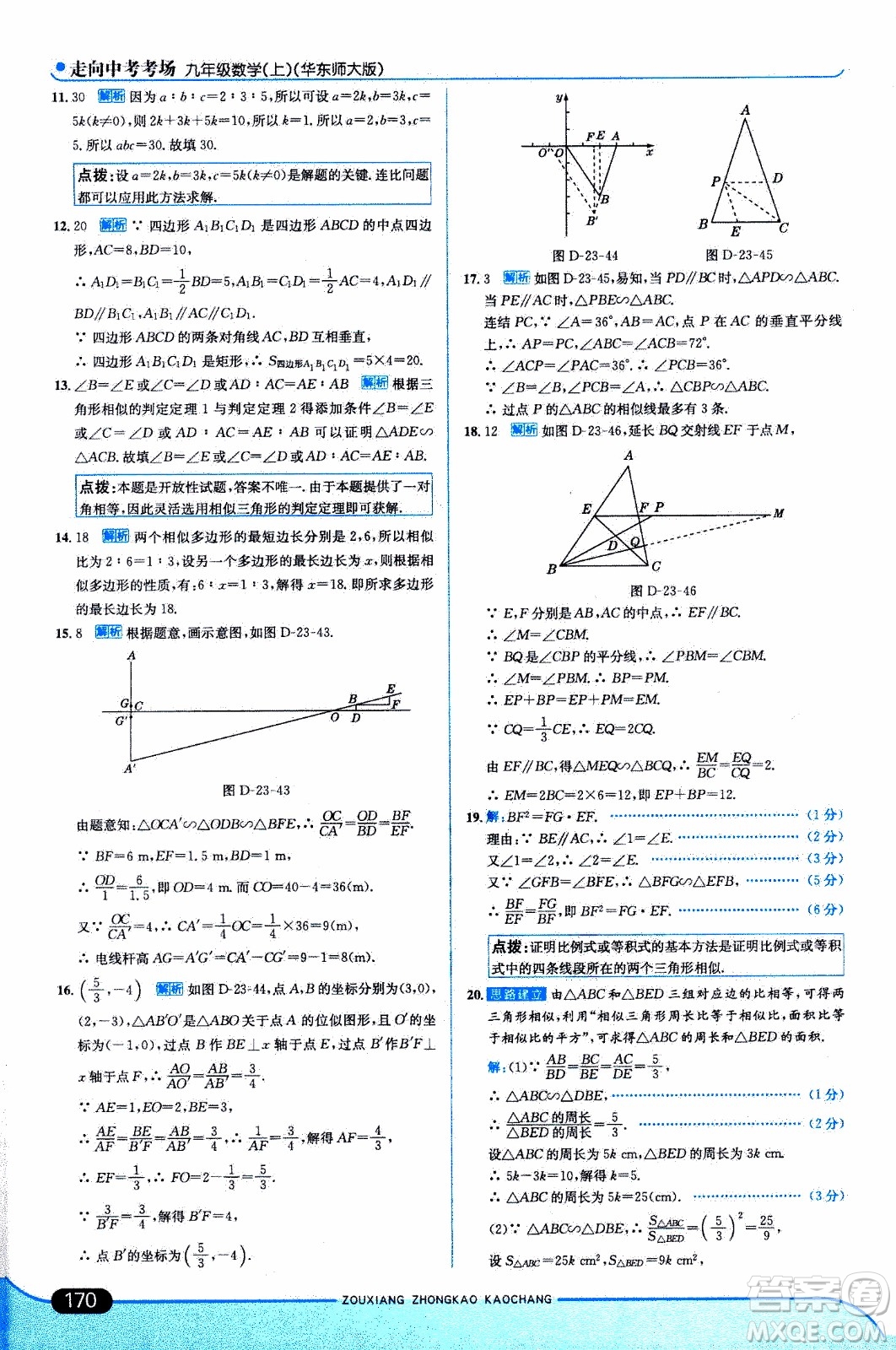 金星教育2019年走向中考考場九年級(jí)上數(shù)學(xué)華東師大版參考答案