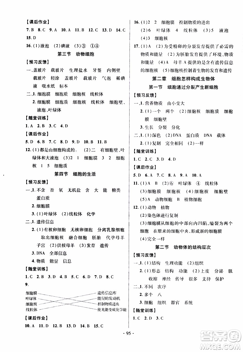 新疆文化出版社2019年課時掌控生物七年級上冊RJ人教版參考答案