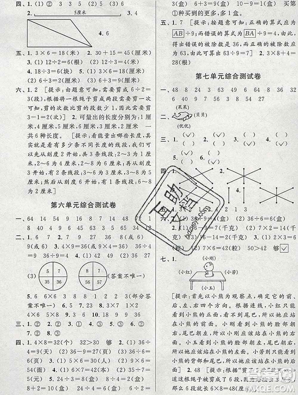 新世紀(jì)出版社2019年同步跟蹤全程檢測(cè)二年級(jí)數(shù)學(xué)上冊(cè)蘇教版答案