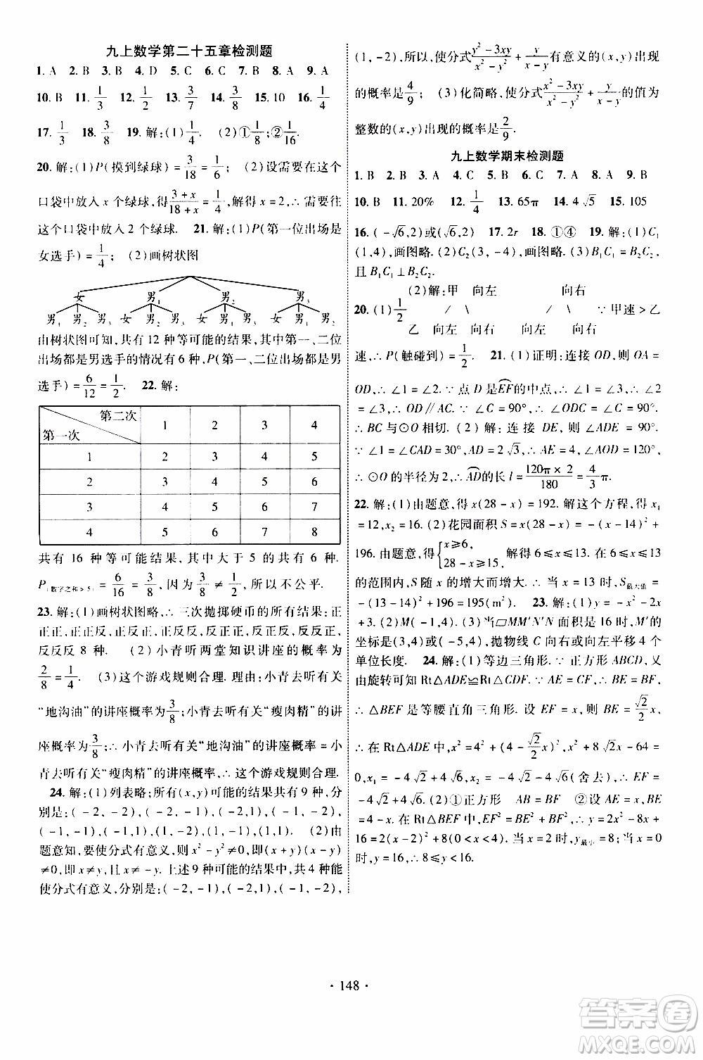 長(zhǎng)江出版社2019年課時(shí)掌控?cái)?shù)學(xué)九年級(jí)上冊(cè)RJ人教版參考答案