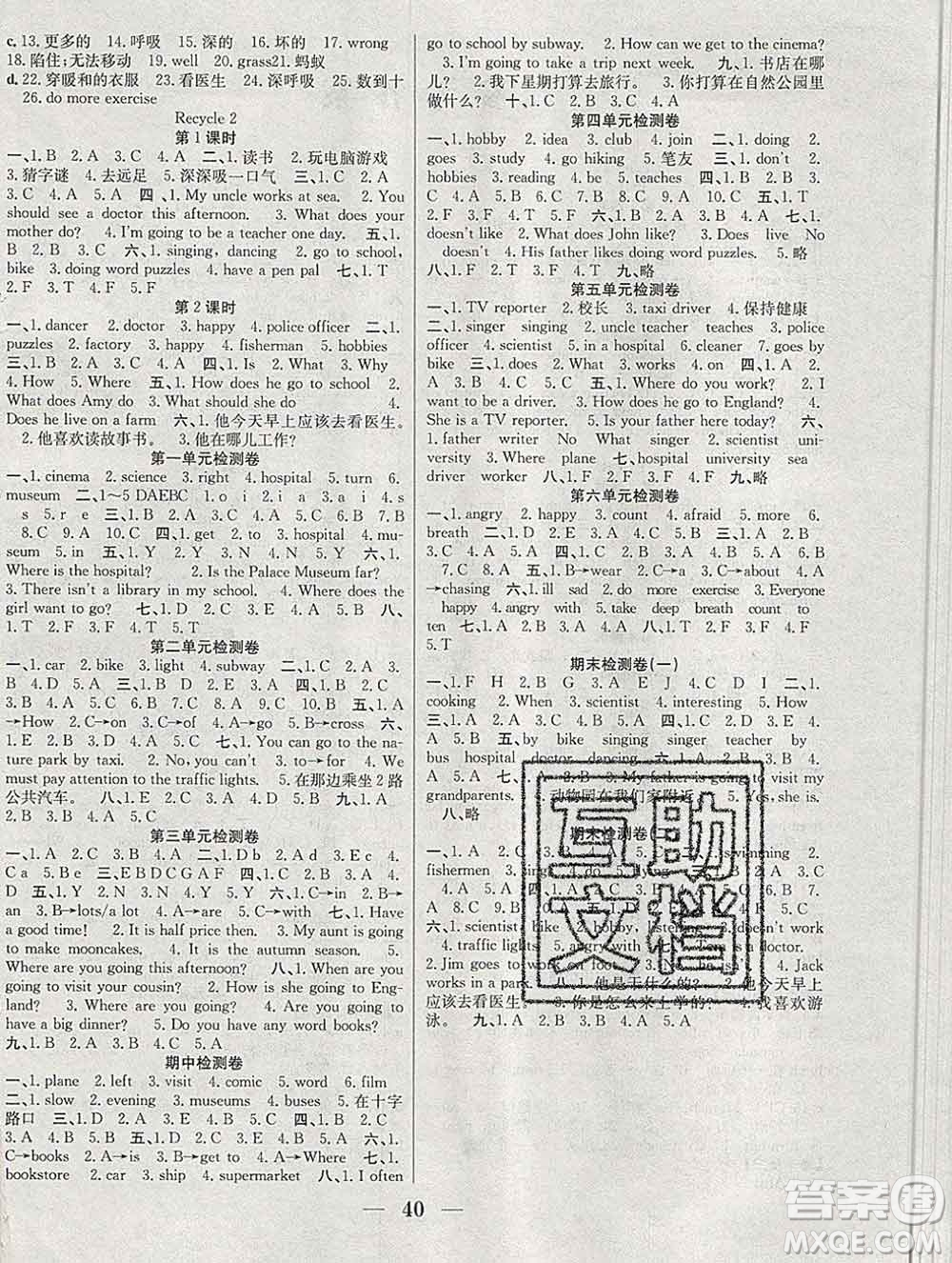 合肥工業(yè)大學(xué)出版社2019秋贏在課堂六年級(jí)英語上冊人教版RJ答案