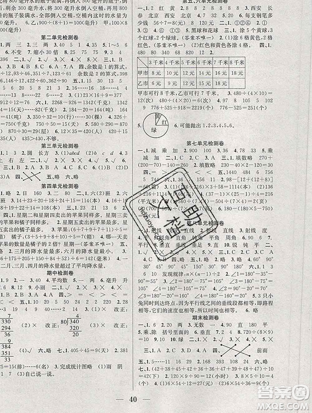 合肥工業(yè)大學(xué)出版社2019秋贏在課堂四年級(jí)數(shù)學(xué)上冊(cè)蘇教版SJ答案