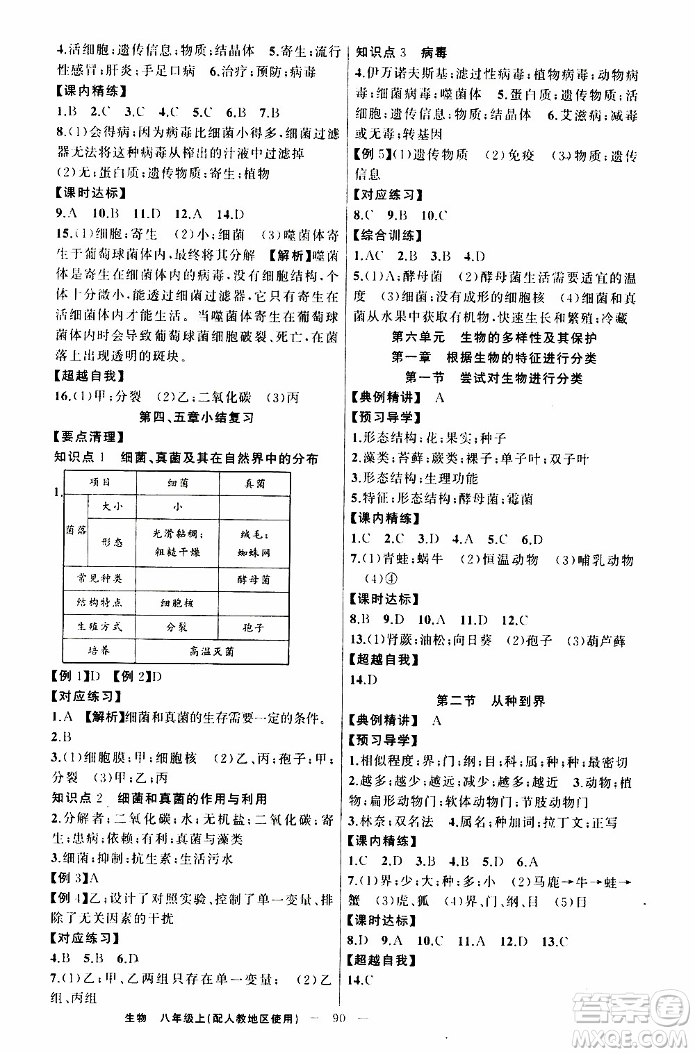 2019年黃岡金牌之路練闖考生物八年級上冊人教版參考答案