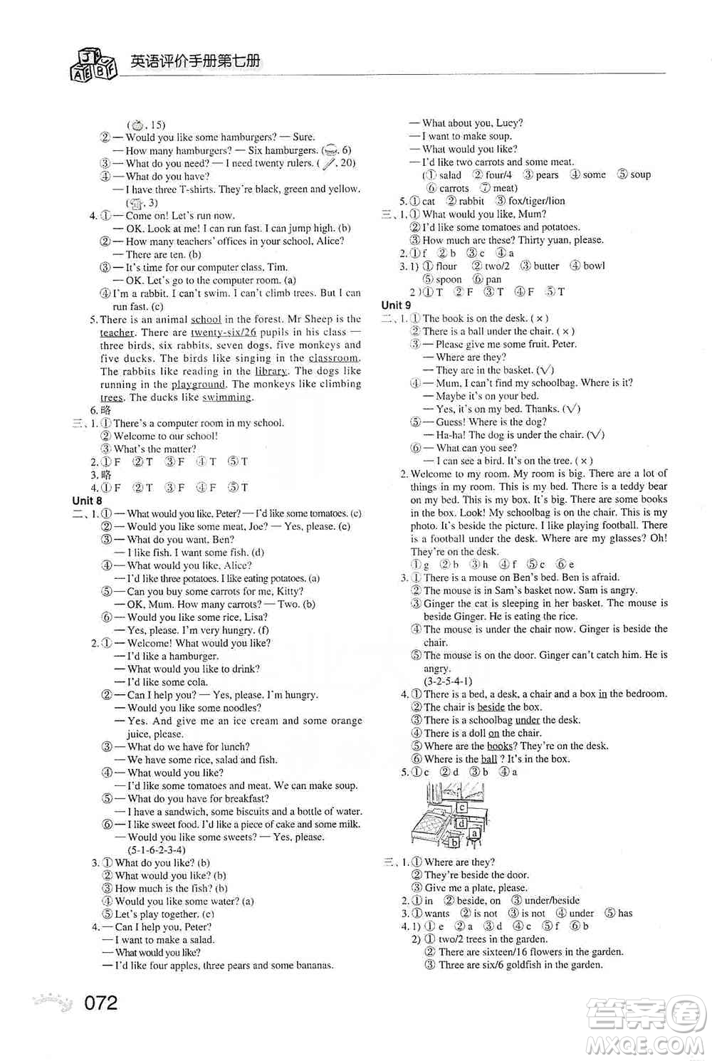 海天出版社2019知識(shí)與能力訓(xùn)練英語(yǔ)評(píng)價(jià)手冊(cè)第七冊(cè)上教版答案