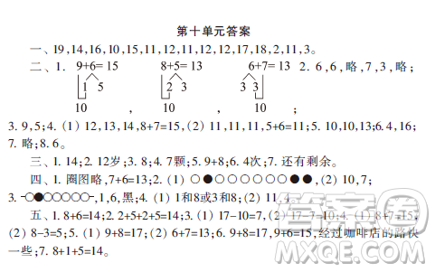 2019小學(xué)生數(shù)學(xué)報(bào)一年級(jí)第十單元試卷答案