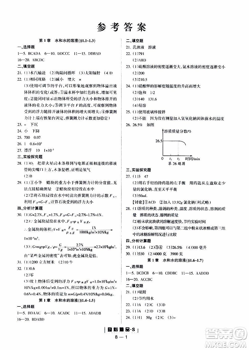 勵(lì)耘書(shū)業(yè)2019年勵(lì)耘活頁(yè)八年級(jí)上冊(cè)科學(xué)浙教版參考答案