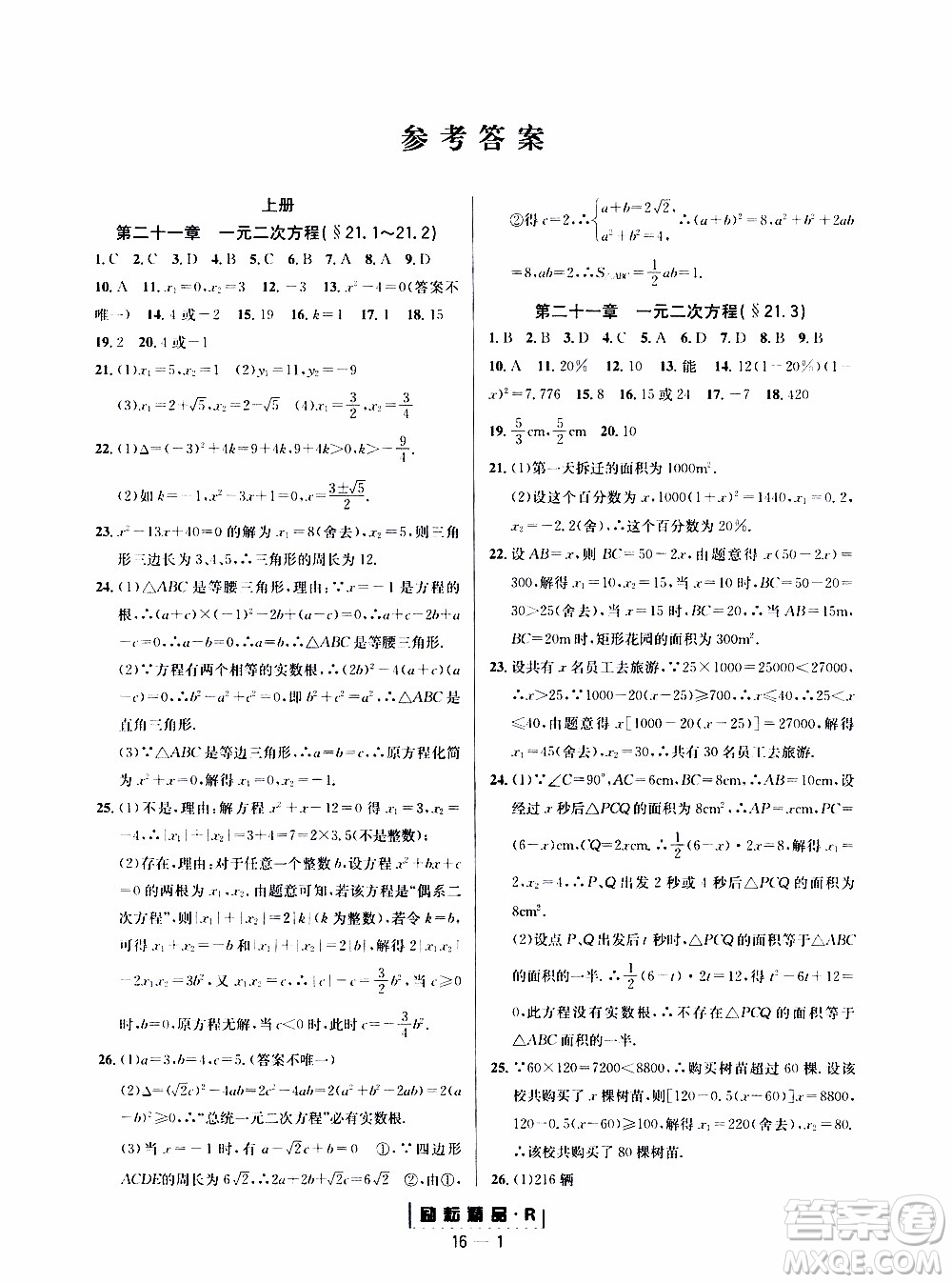 勵(lì)耘書(shū)業(yè)2019年勵(lì)耘活頁(yè)九年級(jí)全一冊(cè)數(shù)學(xué)人教版參考答案