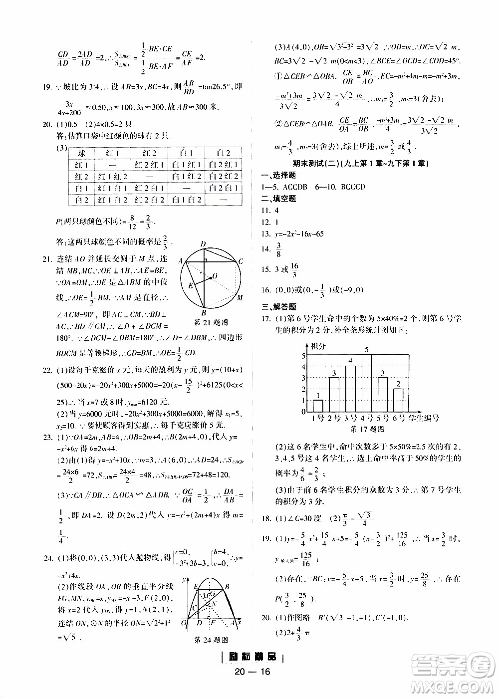 勵耘書業(yè)2019年勵耘活頁九年級全一冊數(shù)學(xué)浙教版參考答案