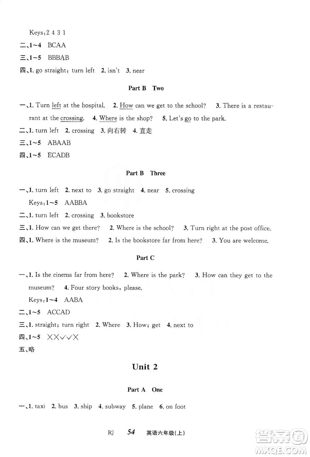 云南科技出版社2019創(chuàng)新成功學(xué)習(xí)同步導(dǎo)學(xué)英語六年級上冊人教版答案