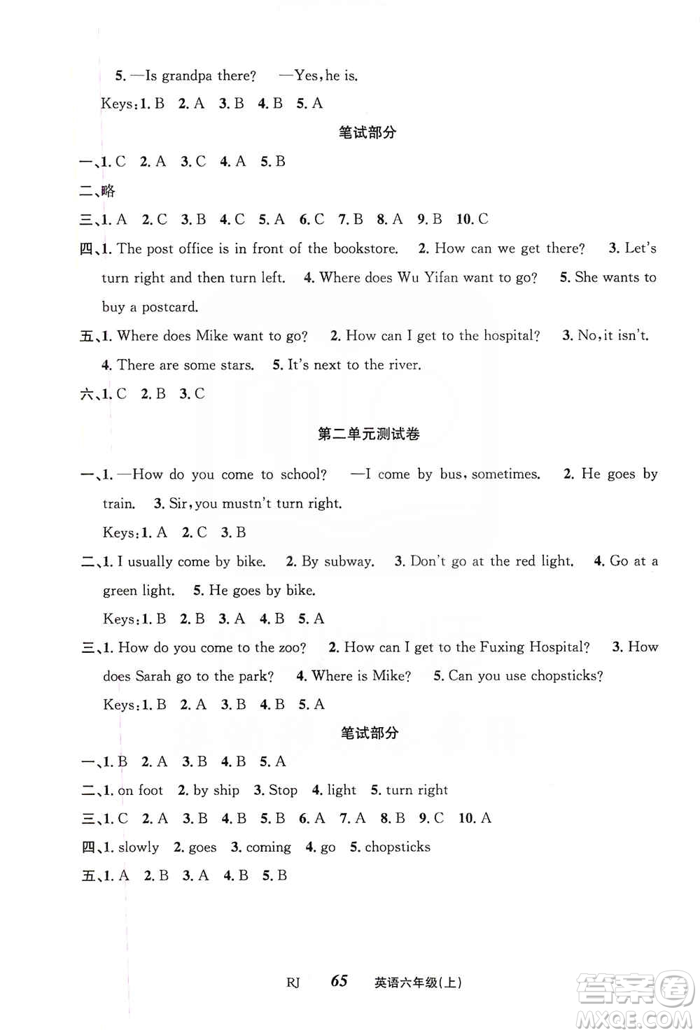 云南科技出版社2019創(chuàng)新成功學(xué)習(xí)同步導(dǎo)學(xué)英語六年級上冊人教版答案