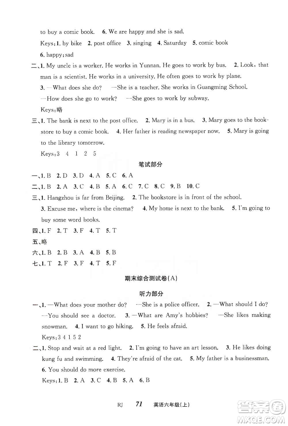 云南科技出版社2019創(chuàng)新成功學(xué)習(xí)同步導(dǎo)學(xué)英語六年級上冊人教版答案