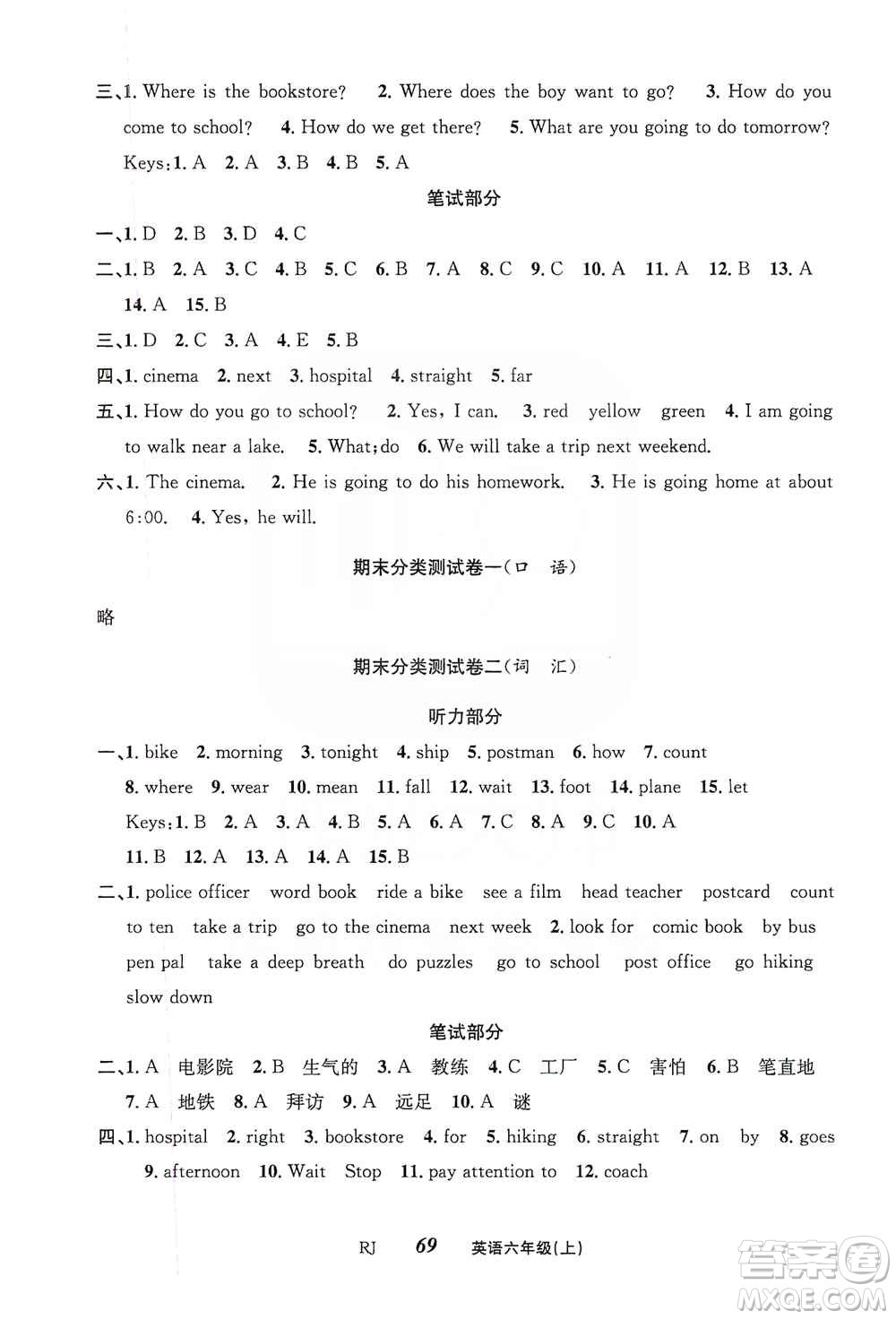 云南科技出版社2019創(chuàng)新成功學(xué)習(xí)同步導(dǎo)學(xué)英語六年級上冊人教版答案