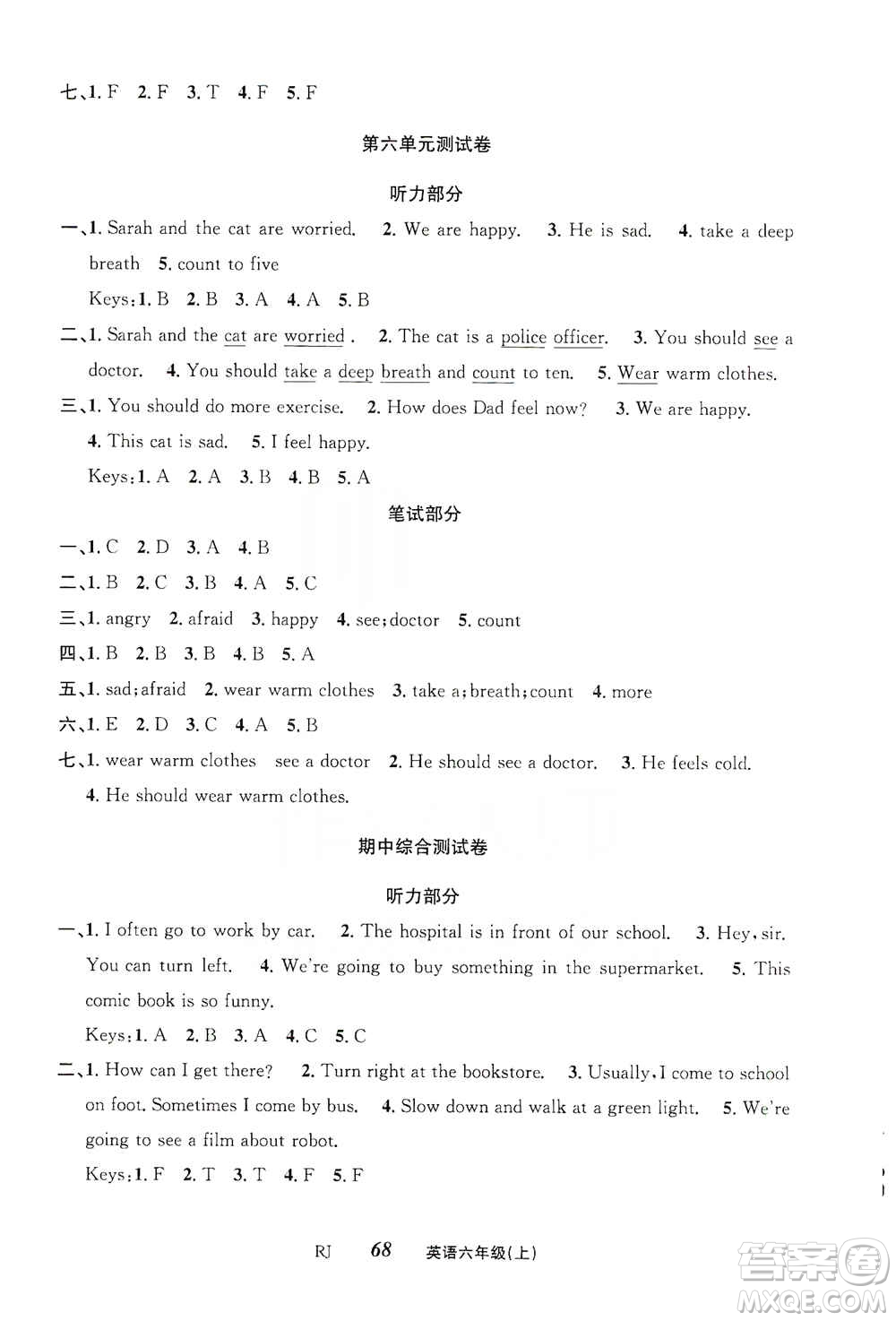 云南科技出版社2019創(chuàng)新成功學(xué)習(xí)同步導(dǎo)學(xué)英語六年級上冊人教版答案