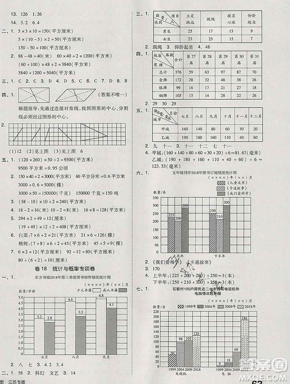 天津人民出版社2019秋新版同步跟蹤期末沖刺五年級數(shù)學(xué)上冊蘇教版答案