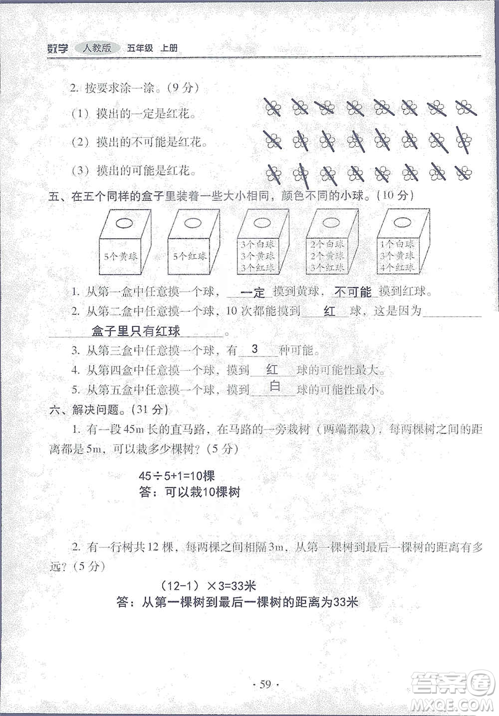 2019云南重點(diǎn)小學(xué)核心試卷五年級上冊數(shù)學(xué)人教版答案