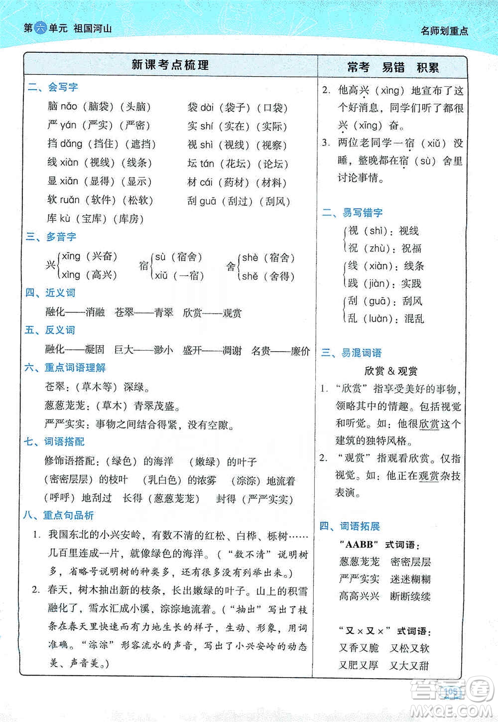 2019典中點名師劃重點三年級語文上冊人教版答案