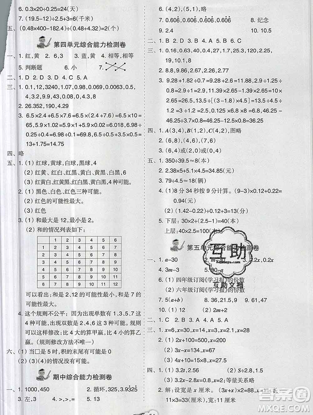 新疆文化出版社2019秋新版A+金題小學(xué)五年級數(shù)學(xué)上冊人教版答案