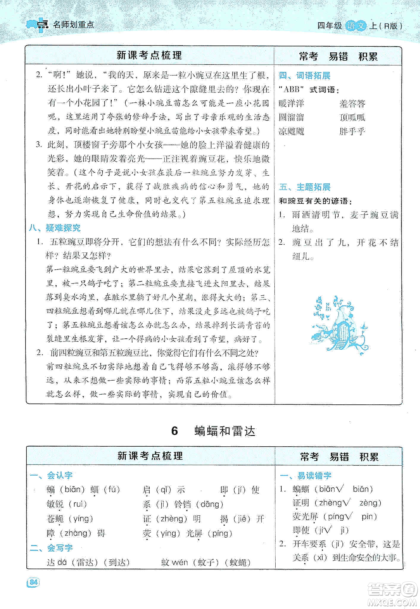 2019典中點名師劃重點四年級語文上冊人教版答案