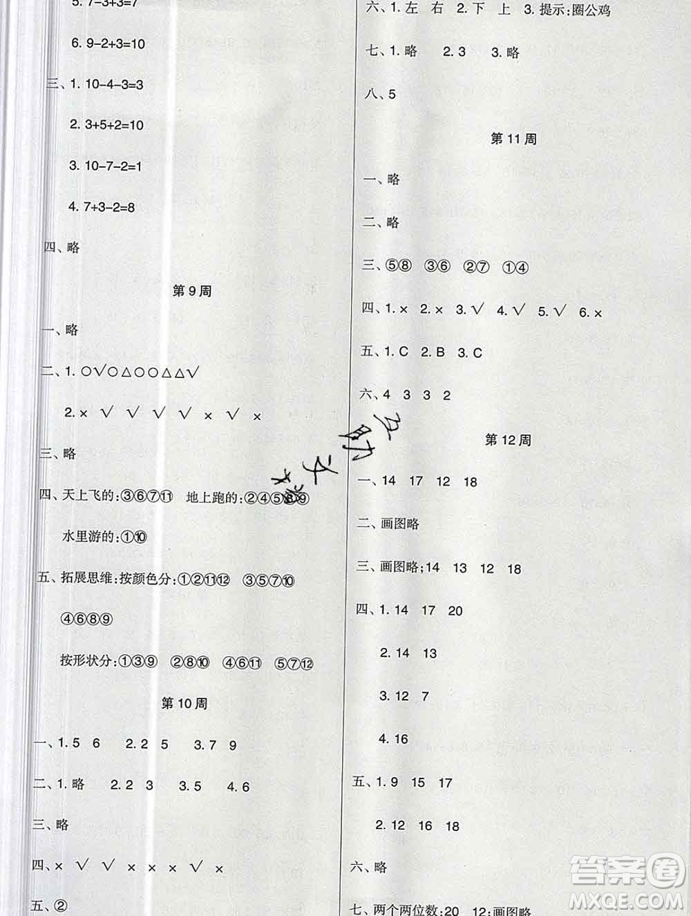 新疆文化出版社2019秋新版A+金題小學一年級數(shù)學上冊北師版答案