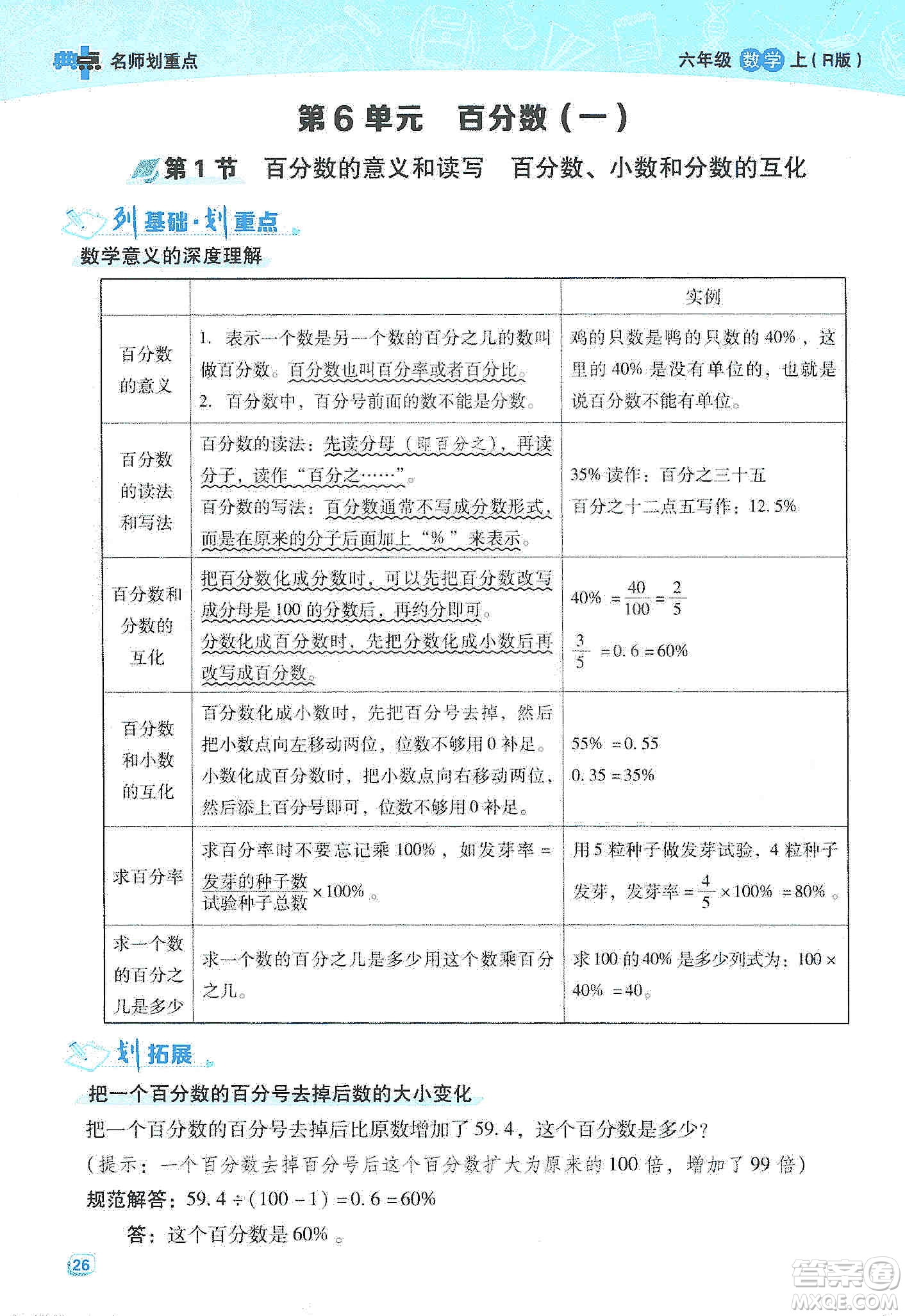 2019典中點名師劃重點六年級數(shù)學上冊人教版答案