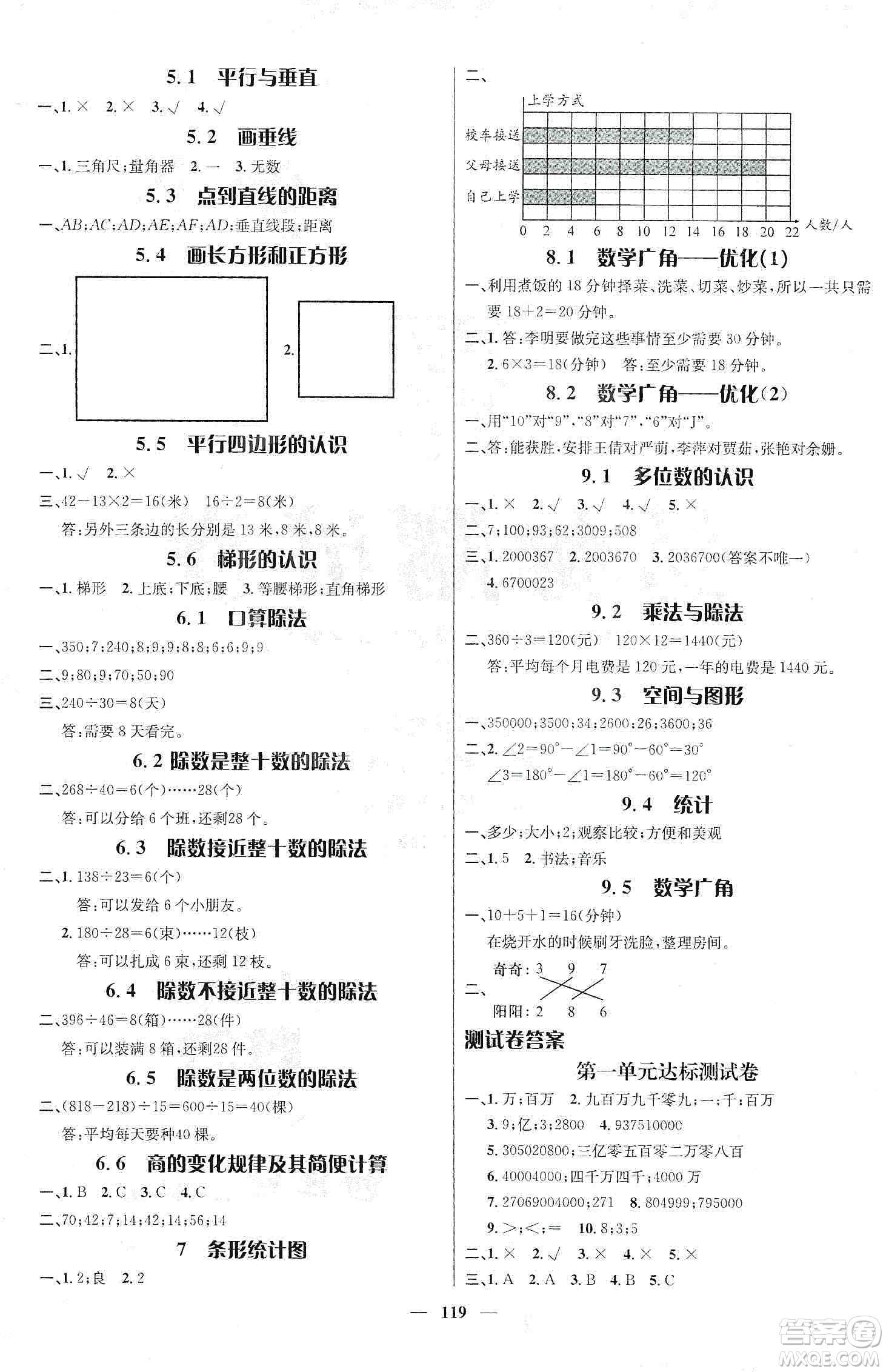 江西教育出版社2019名師測控四年級數(shù)學上冊人教版答案