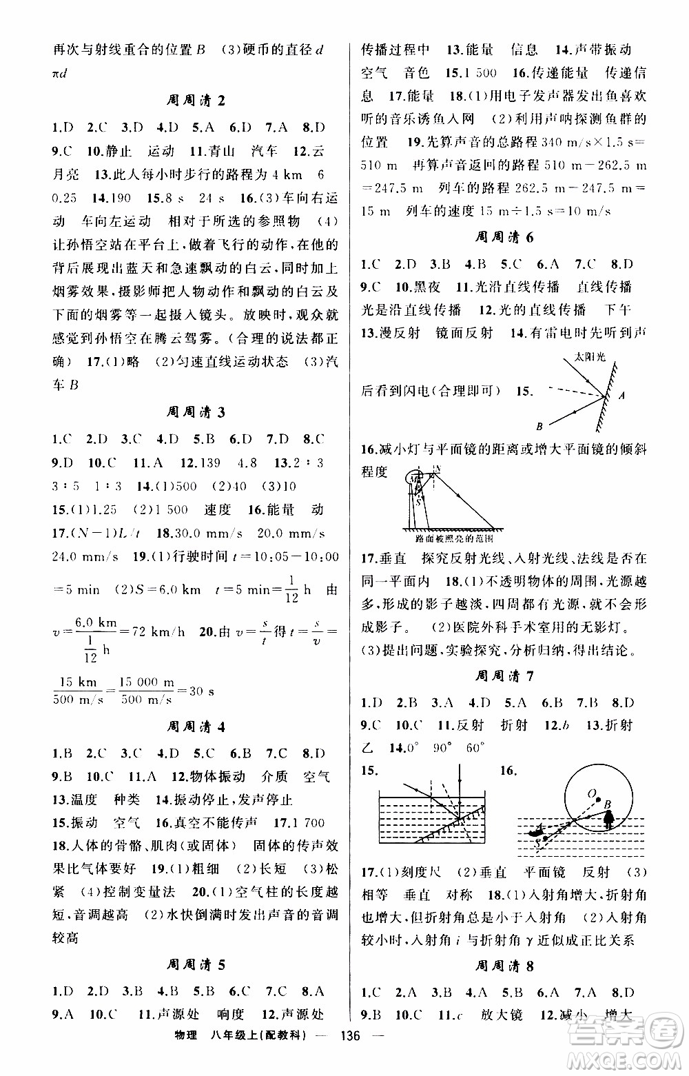 2019年我的書會(huì)講課四清導(dǎo)航物理八年級(jí)上教科版參考答案