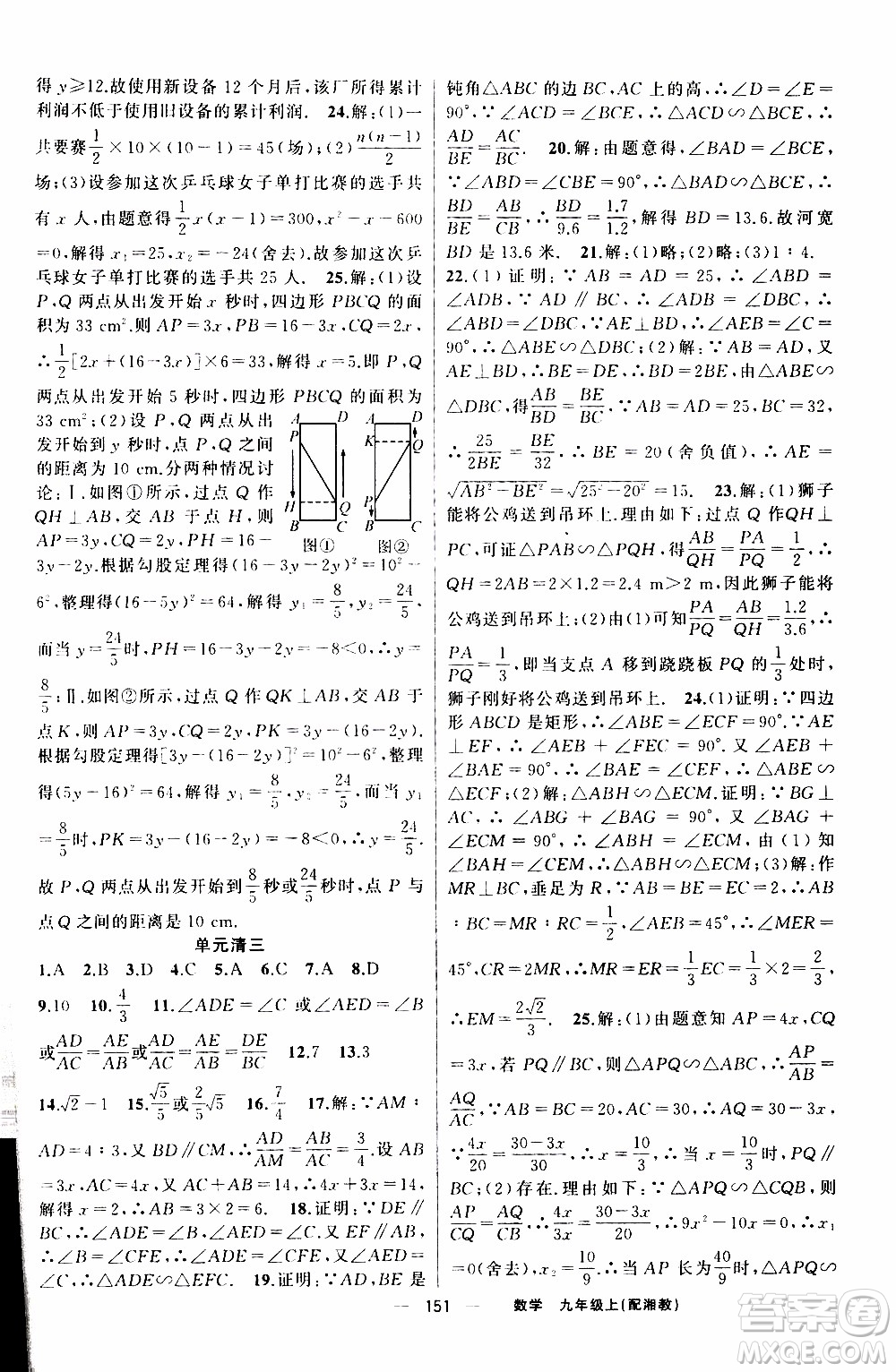 2019年我的書會講課四清導航數(shù)學九年級上湘教版參考答案