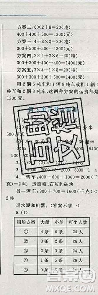 2019年小學同步考優(yōu)化設計小超人作業(yè)本三年級數(shù)學上冊人教版答案