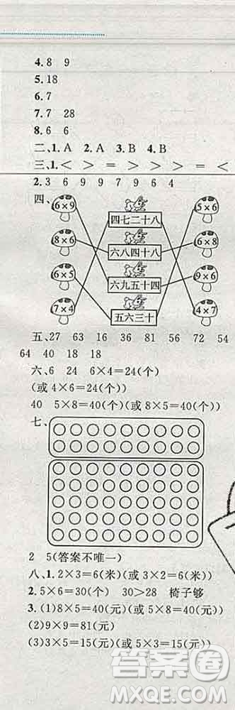 2019年小學(xué)同步考優(yōu)化設(shè)計小超人作業(yè)本二年級數(shù)學(xué)上冊人教版答案