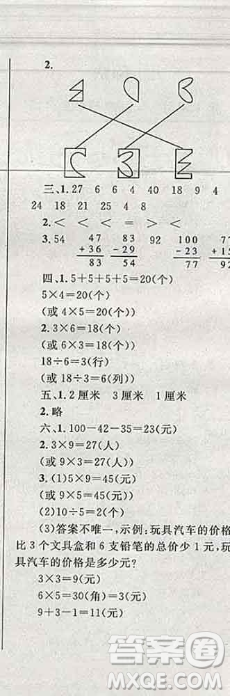 2019年小學(xué)同步考優(yōu)化設(shè)計小超人作業(yè)本二年級數(shù)學(xué)上冊人教版答案