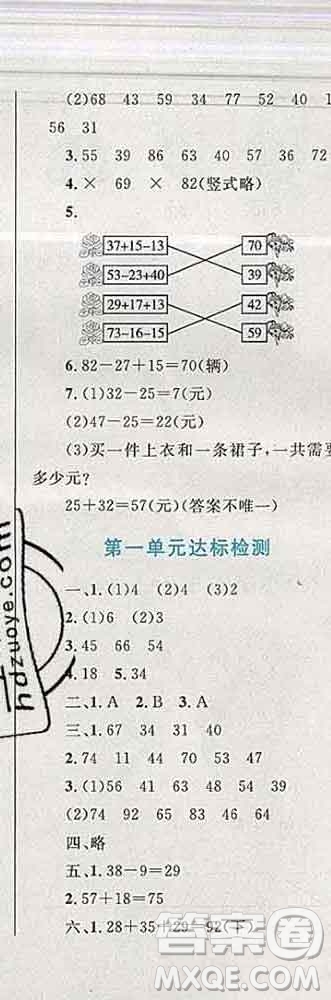 2019年小學(xué)同步考優(yōu)化設(shè)計(jì)小超人作業(yè)本二年級數(shù)學(xué)上冊蘇教版答案