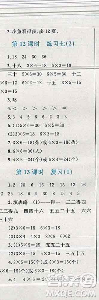 2019年小學(xué)同步考優(yōu)化設(shè)計(jì)小超人作業(yè)本二年級數(shù)學(xué)上冊蘇教版答案