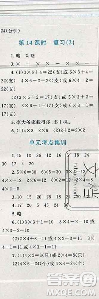 2019年小學(xué)同步考優(yōu)化設(shè)計(jì)小超人作業(yè)本二年級數(shù)學(xué)上冊蘇教版答案