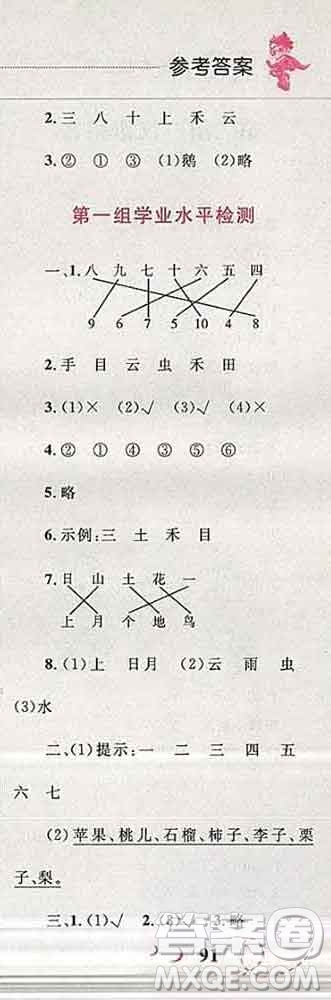 2019年小學同步考優(yōu)化設計小超人作業(yè)本一年級語文上冊人教版答案