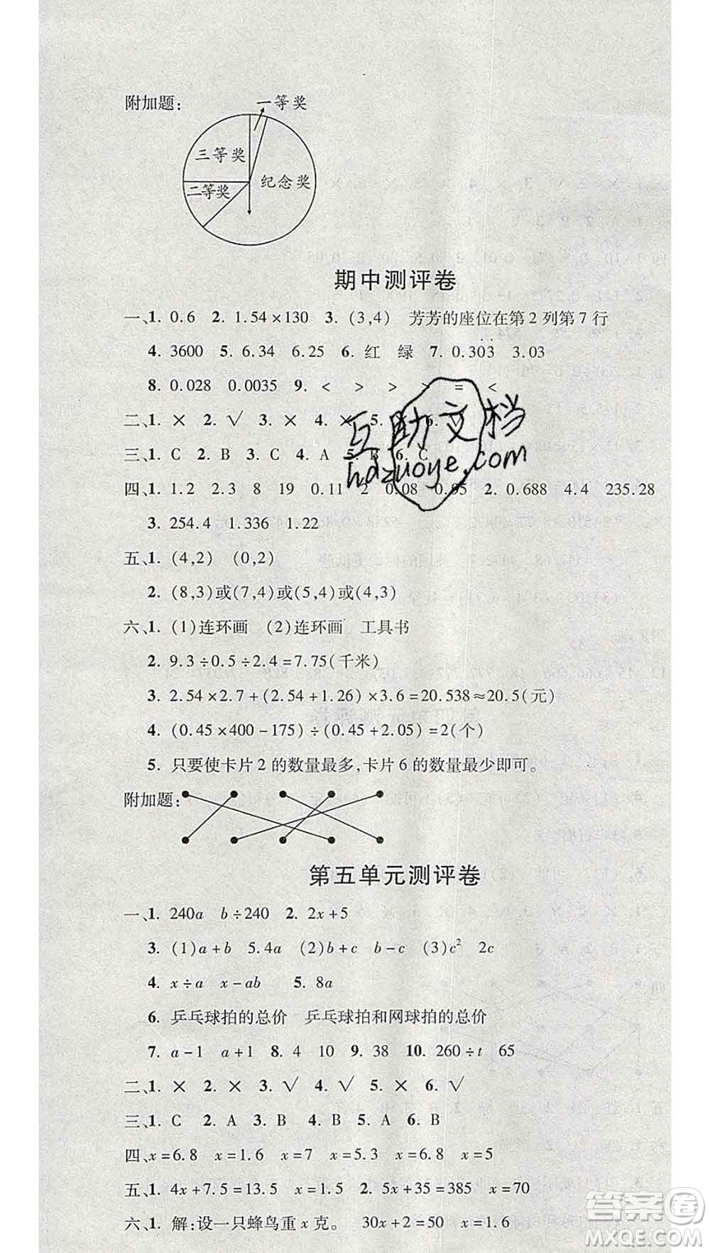 西安出版社2019年三甲文化創(chuàng)新考王五年級數(shù)學(xué)上冊人教版答案