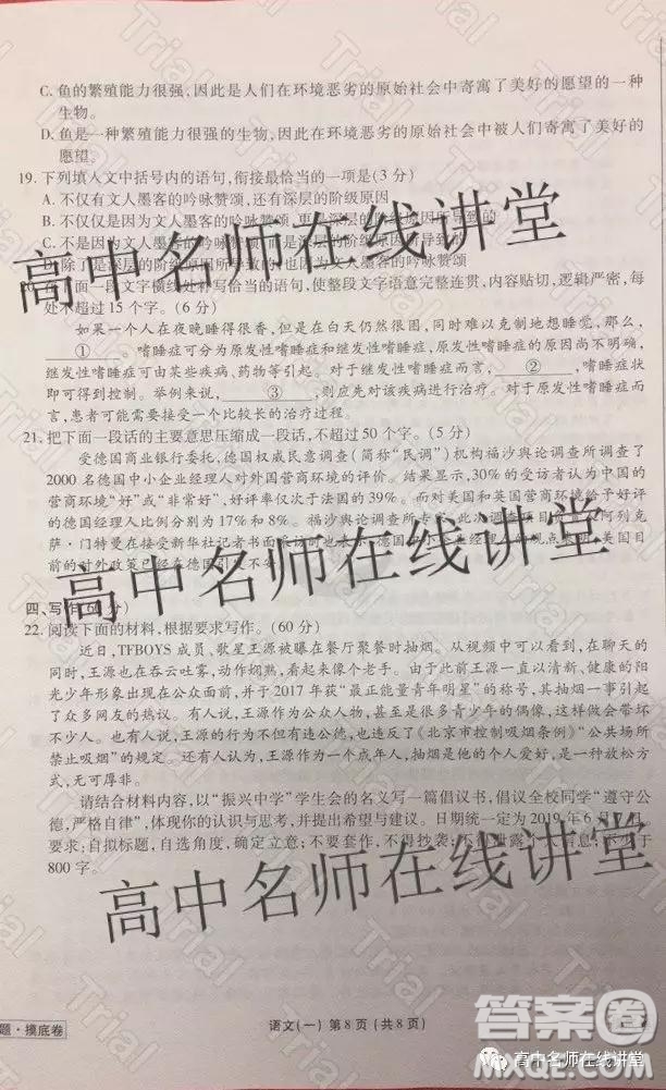 衡水金卷2019-2020學(xué)年度高三一輪復(fù)習(xí)摸底測(cè)試卷一語(yǔ)文試題及答案