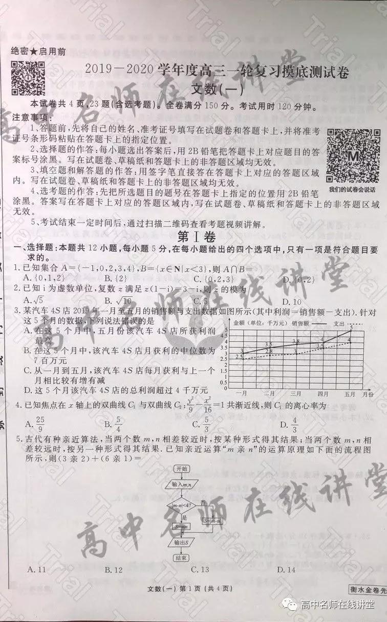 衡水金卷2019-2020學(xué)年度高三一輪復(fù)習(xí)摸底測試卷一文數(shù)試題及答案