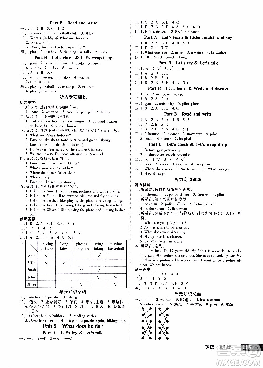 2019年學(xué)海樂(lè)園英語(yǔ)六年級(jí)上冊(cè)RJ人教版參考答案